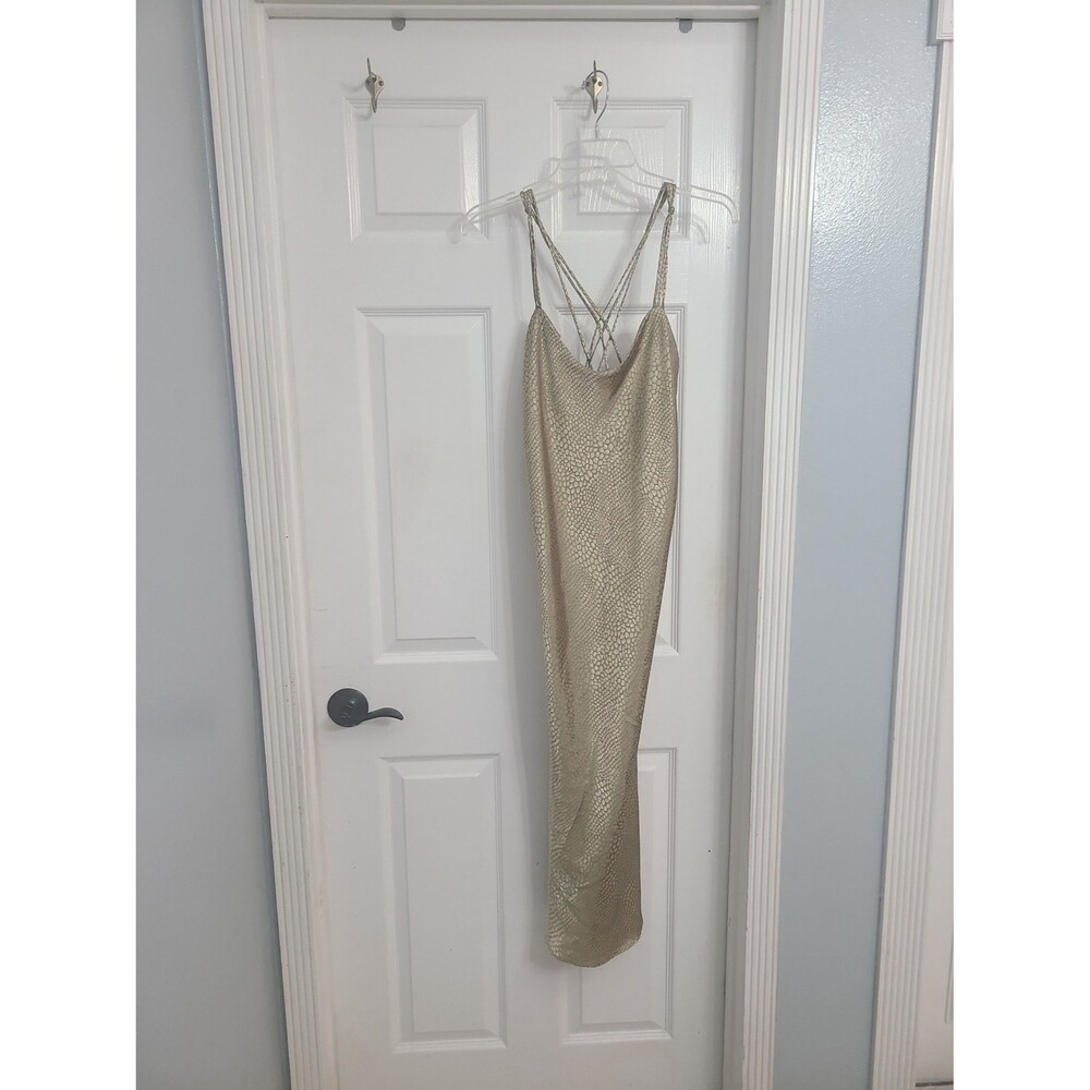 Vintage LA Intimates Gold Metallic Snake Print Maxi Slip Dress Small 90s sz S